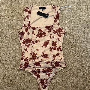 Lulu's Cream and Brown Floral Bodysuit